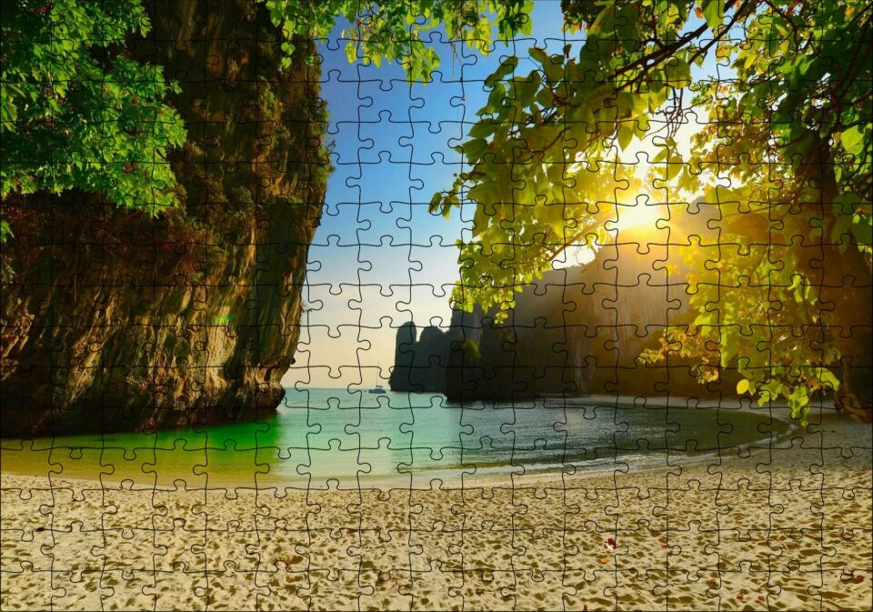 Saklı Sahilde Günbatımı Puzzle Yapboz MDF Ahşap 255 Parça 34 cm X 49 cm