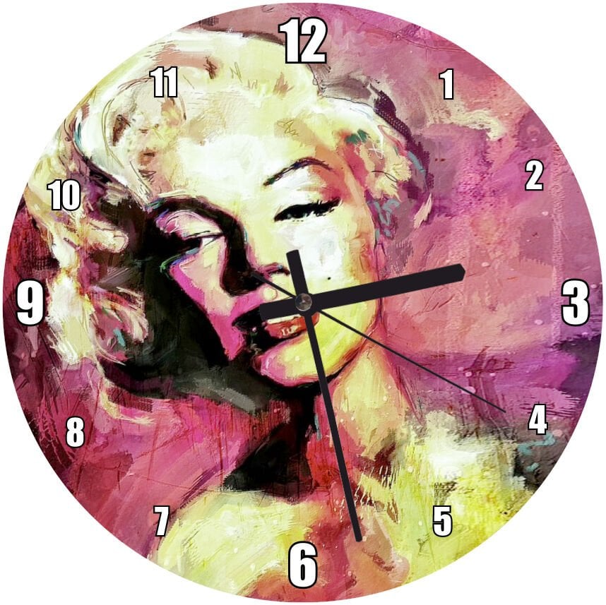 Yağlı Boya Resmi Çekici Marilyn Monroe Görseli Mdf Ahşap Duvar Saati 30 cm Çap