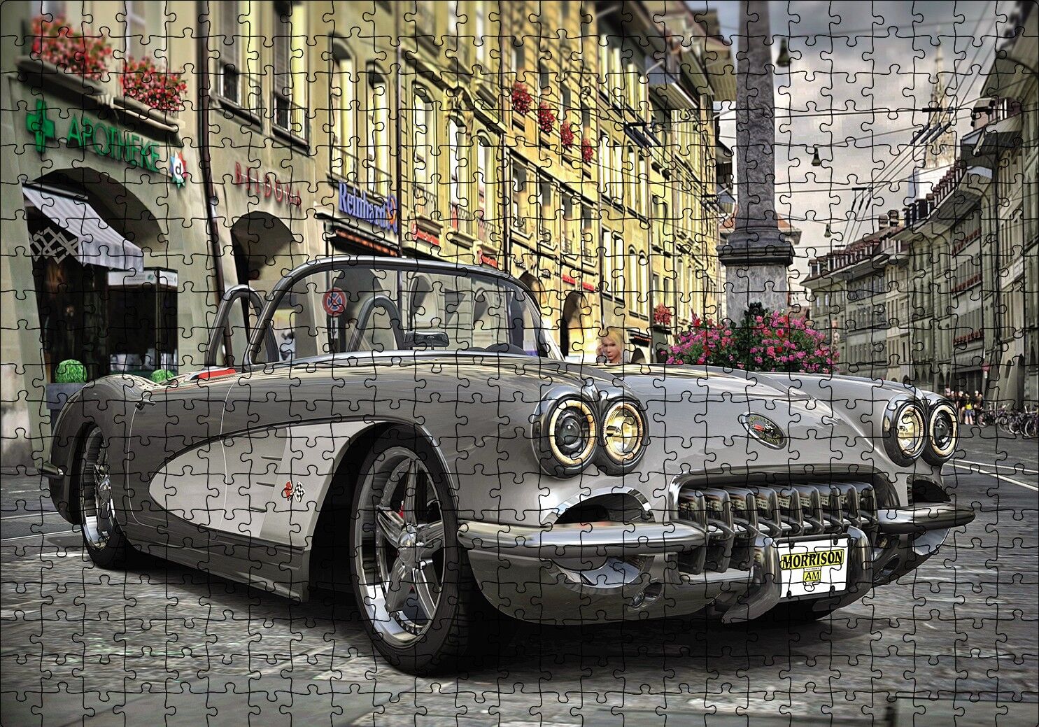 1958 Vintage Corvette Otomobil Puzzle Yapboz MDF Ahşap 500 Parça 49 cm X 68 cm
