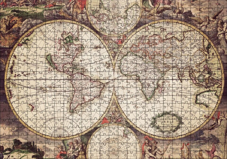 Amerika'yı Hatalı Gösteren En Eski Dünya Haritası Puzzle Yapboz MDF Ahşap 500 Parça 49 cm X 68 cm