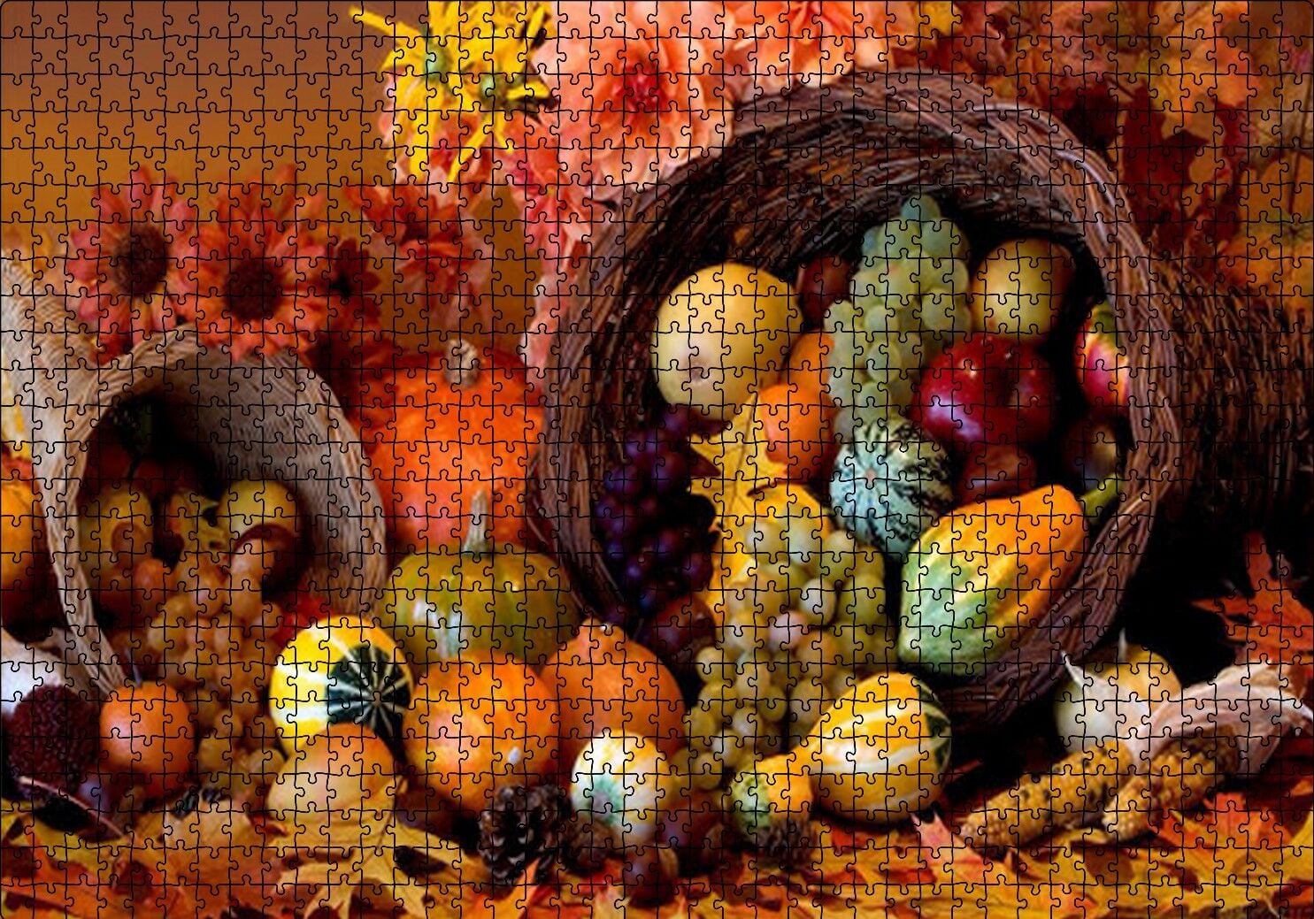 Sepetler ve Dökülen Karışık Meyveler Puzzle Yapboz MDF Ahşap 1000 Parça 49 cm X 68 cm