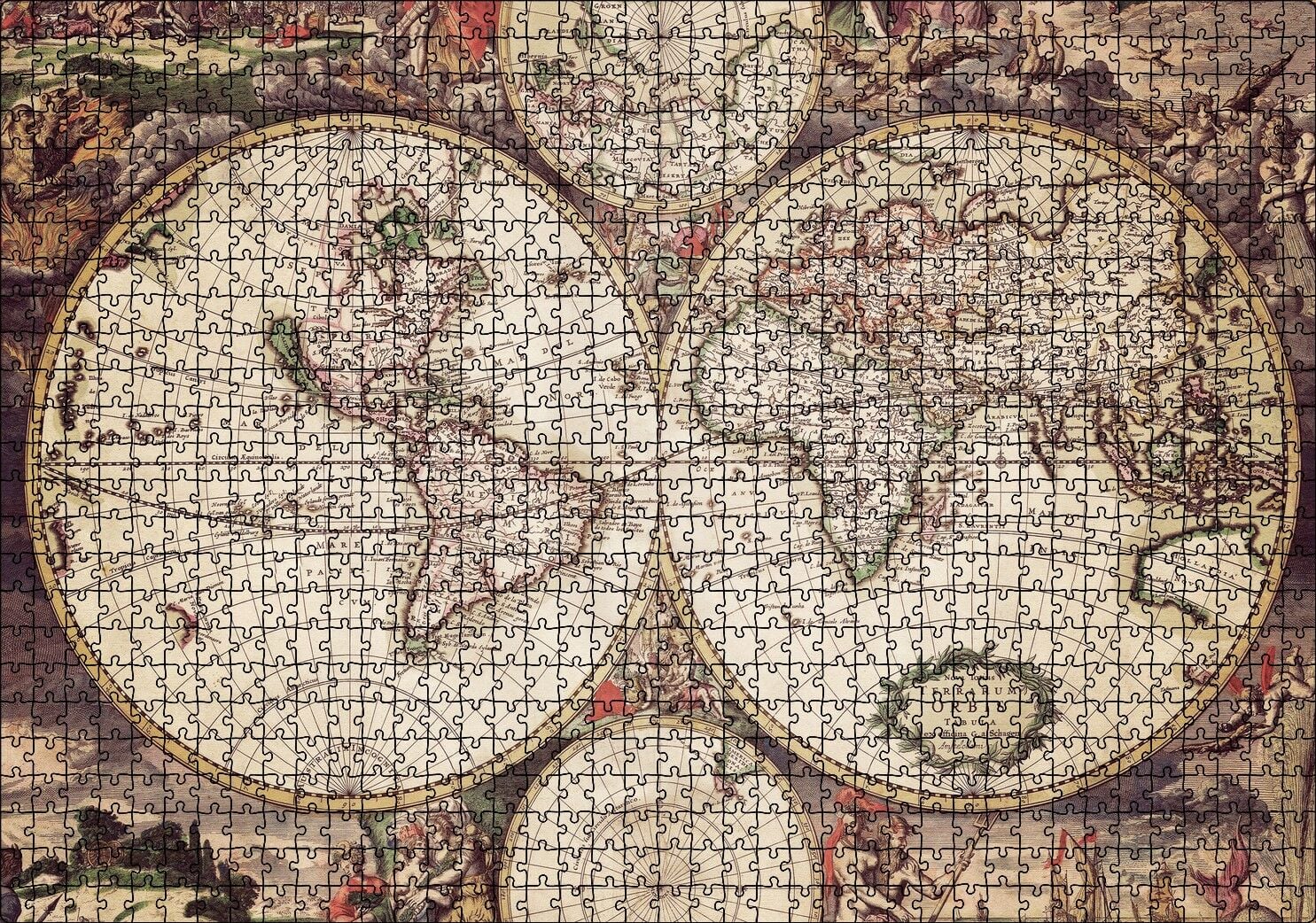Amerika'yı Hatalı Gösteren En Eski Dünya Haritası Puzzle Yapboz MDF Ahşap 1000 Parça 49 cm X 68 cm