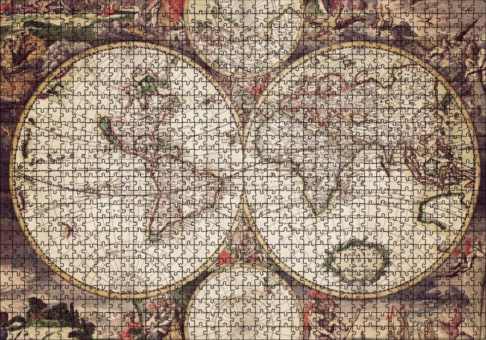 Amerika'yı Hatalı Gösteren En Eski Dünya Haritası Puzzle Yapboz MDF Ahşap 1000 Parça 49 cm X 68 cm