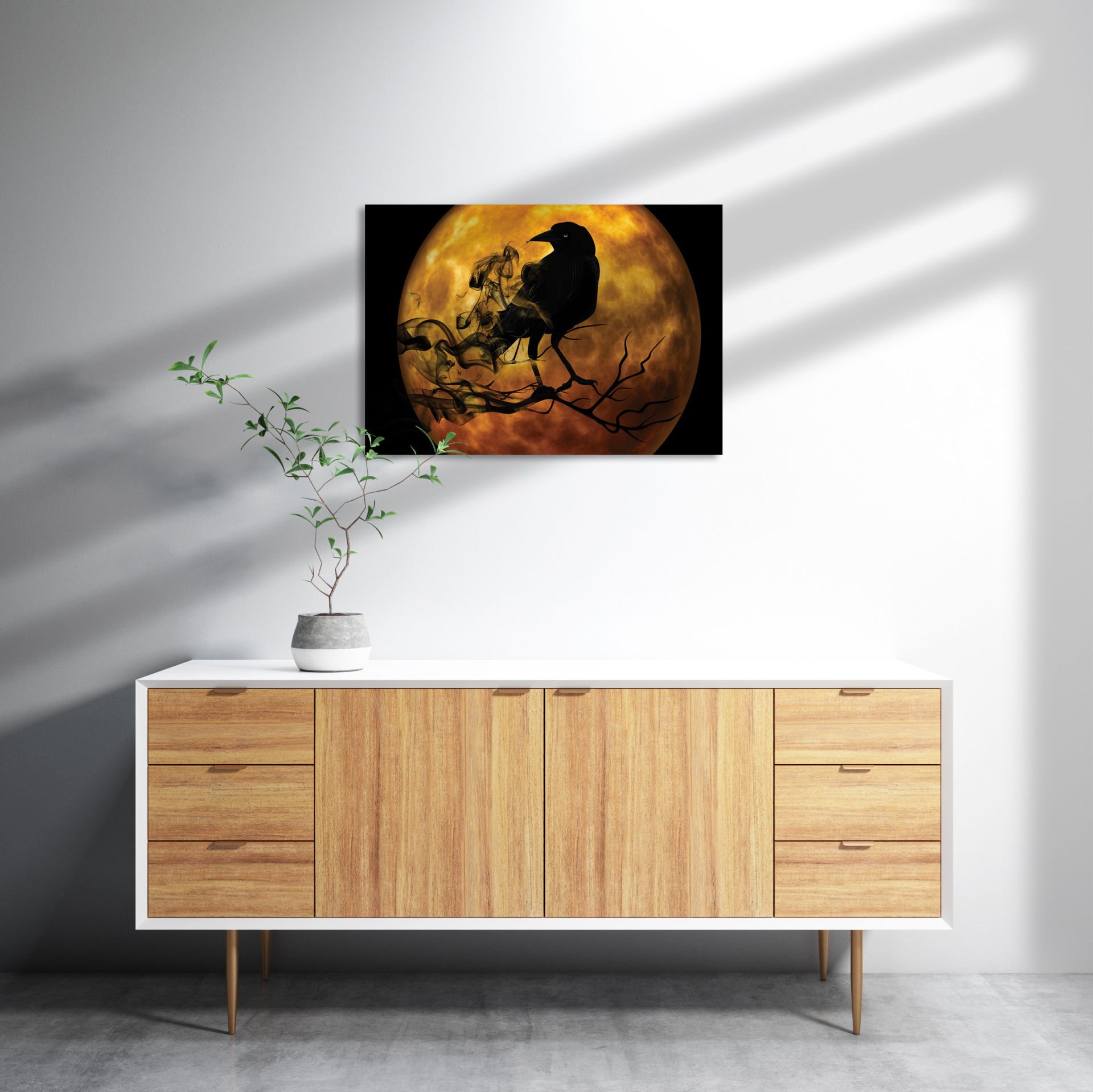 Gecedeki Ay Karga Fantastik MDF Akşap Duvar Tablo 50x70 cm