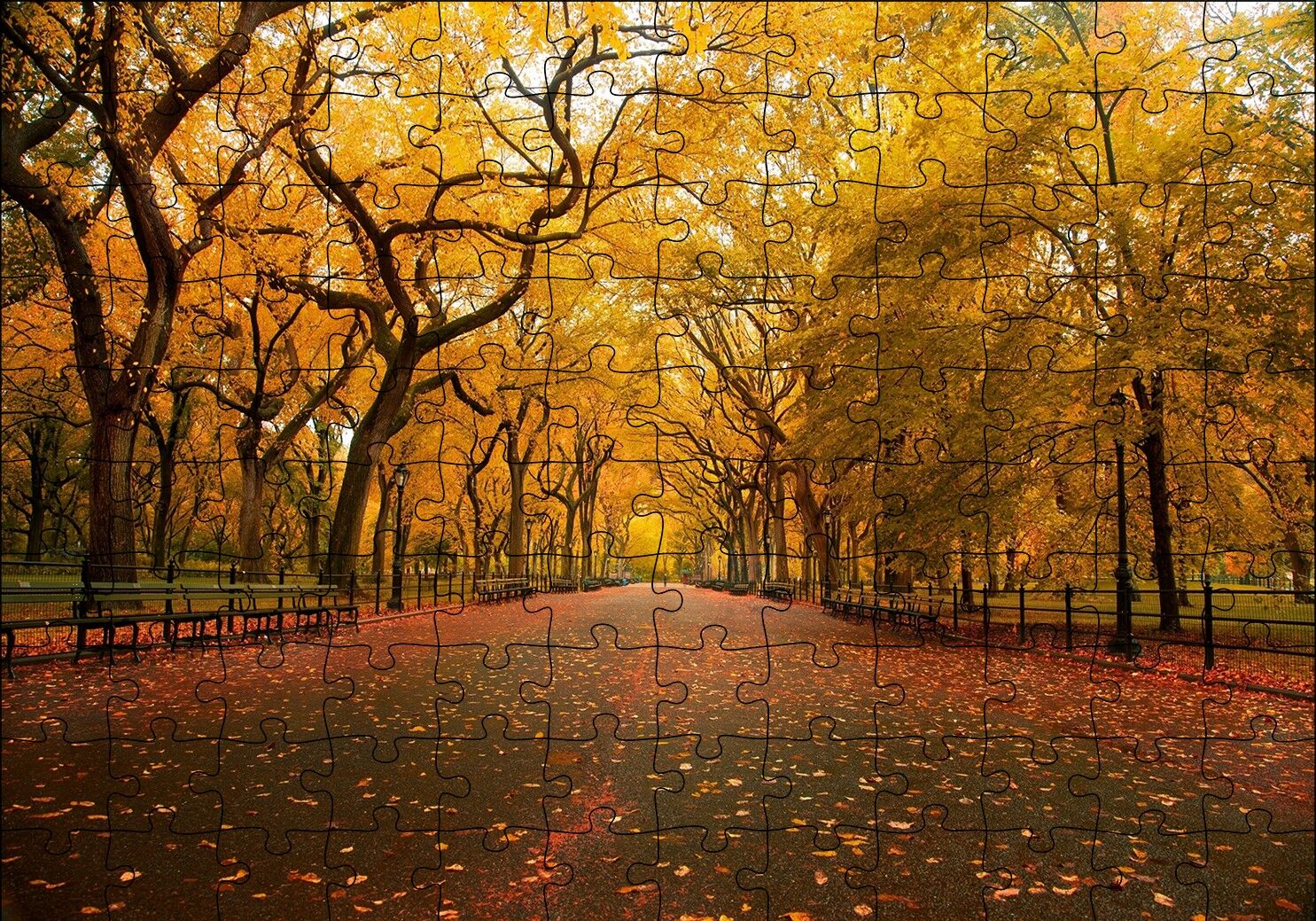 Sonbahar Sarı Kızıl Yapraklar Ağaçlı Yol Puzzle Yapboz MDF Ahşap 120 Parça 24 cm X 34 cm