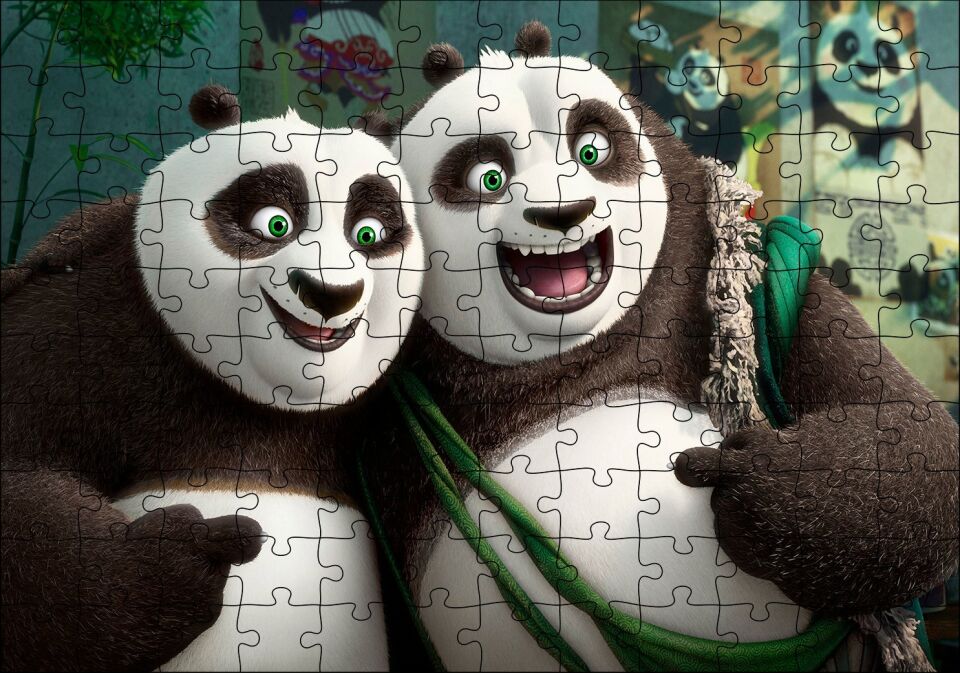 Neşeli Kung Fu Panda 3 Puzzle Yapboz MDF Ahşap 120 Parça 24 cm X 34 cm