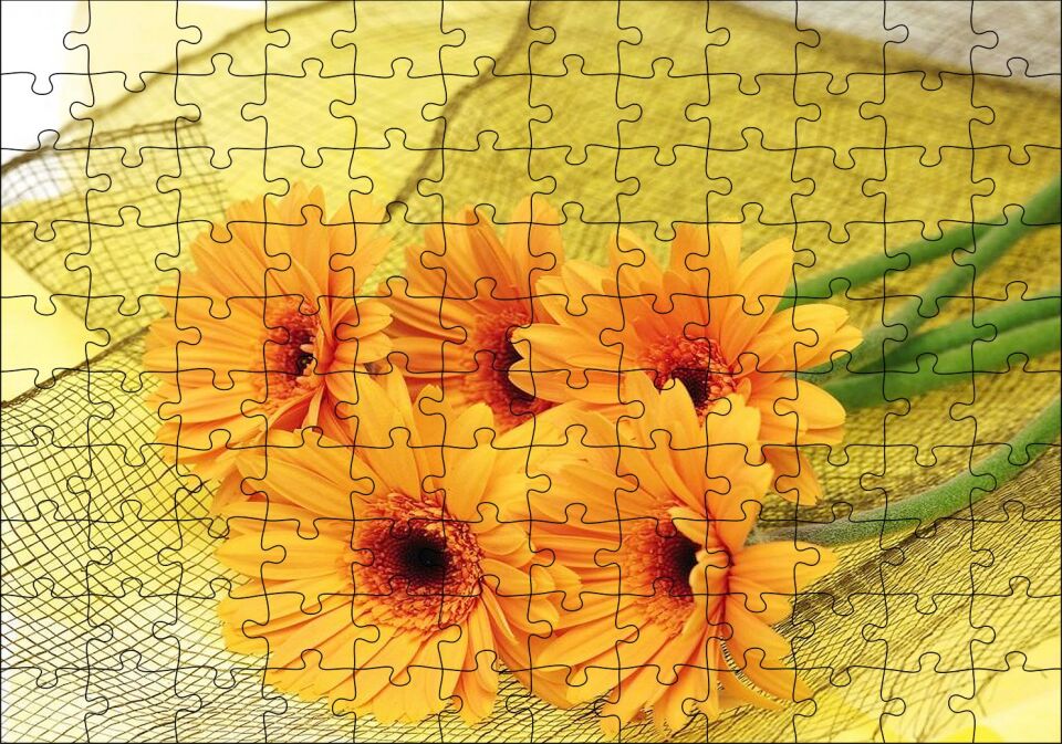 File Üzerinde Turuncu Papatya Demeti Görseli Puzzle Yapboz MDF Ahşap 120 Parça 24 cm X 34 cm