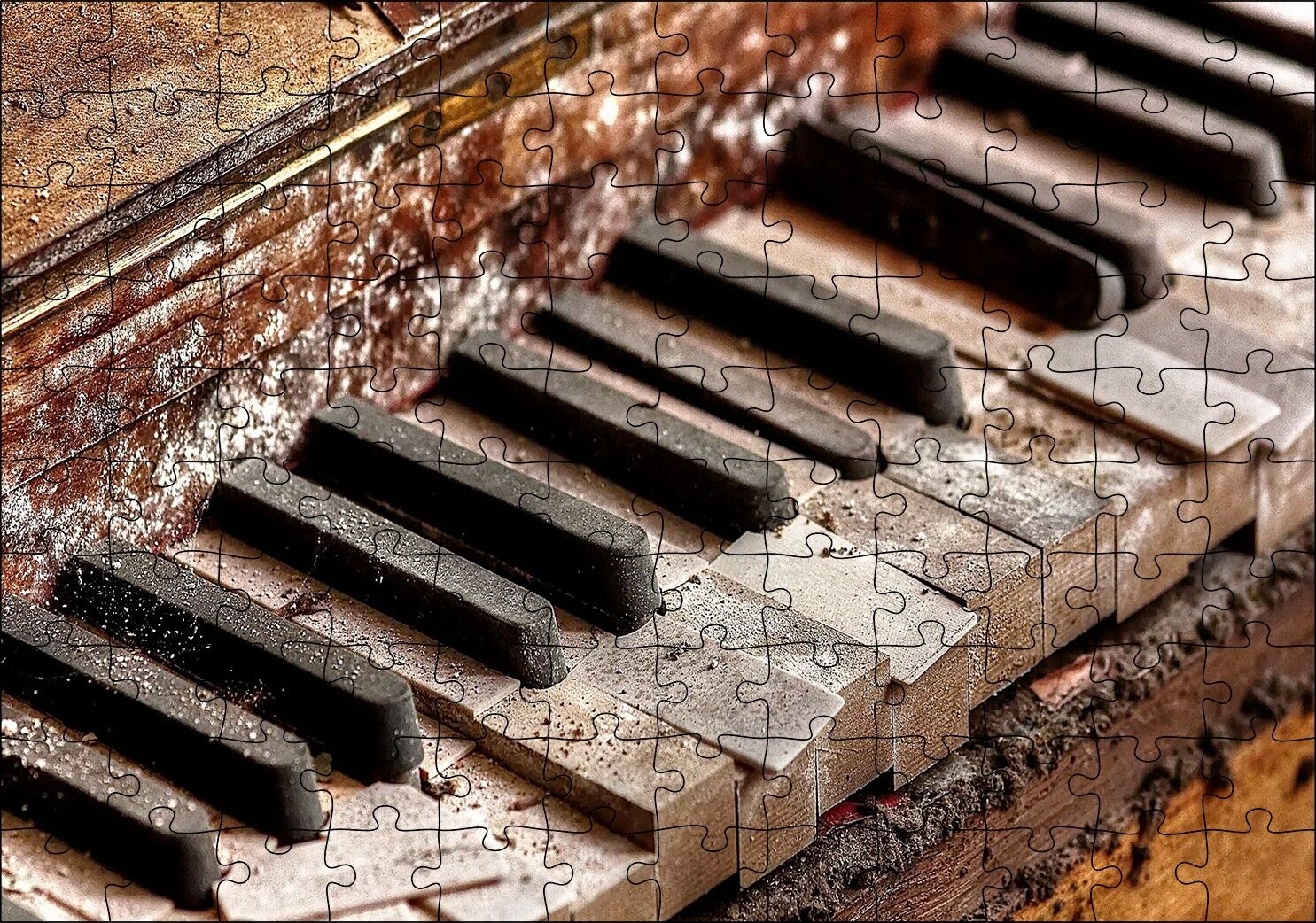 Metruk Piyanonun Tuşları Yakın Çekim Puzzle Yapboz MDF Ahşap