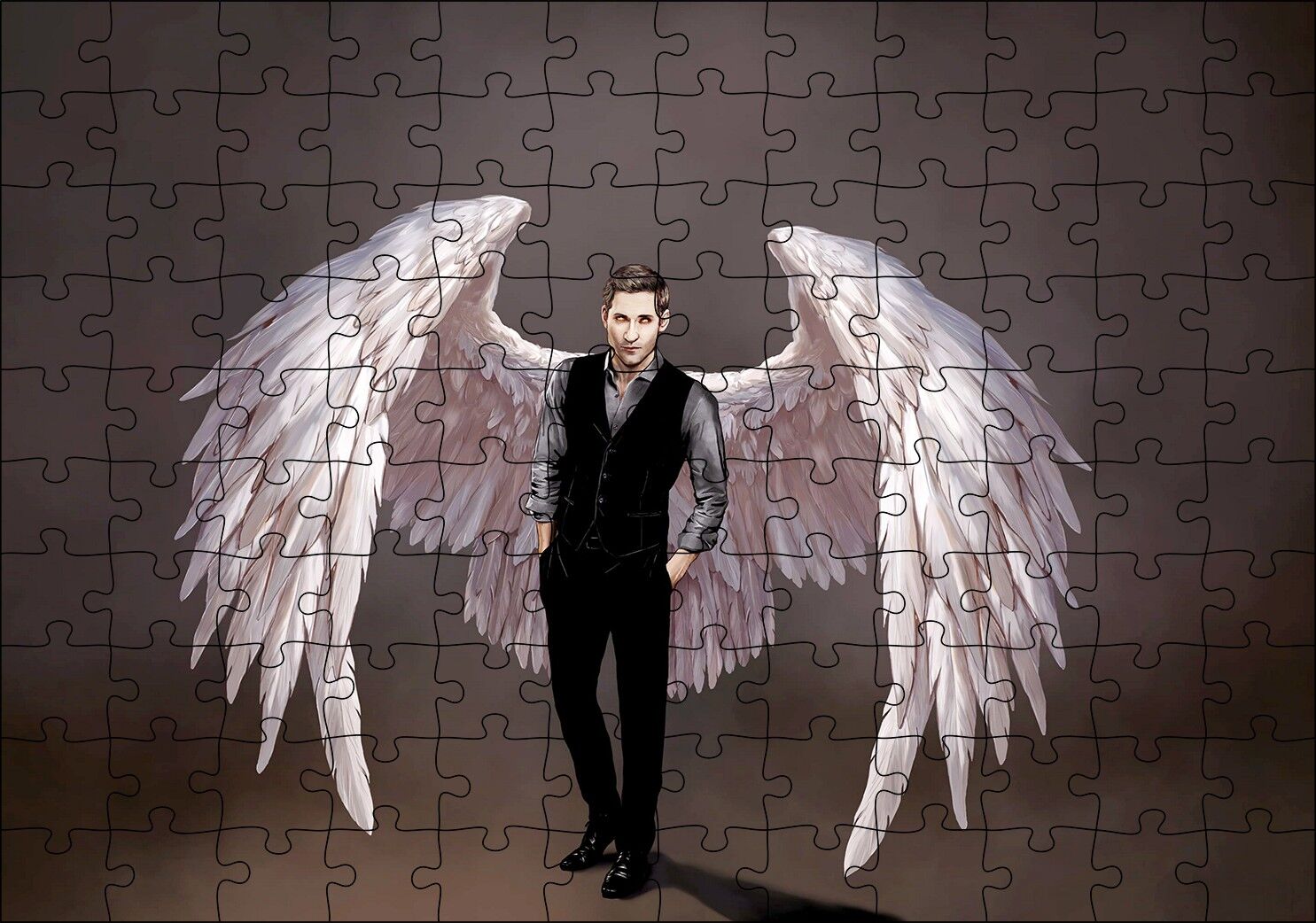 Lucifer ve Ak Kanatları Dijital Çizim Puzzle Yapboz MDF Ahşap 120 Parça 24 cm X 34 cm