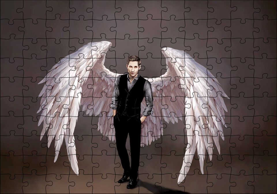 Lucifer ve Ak Kanatları Dijital Çizim Puzzle Yapboz MDF Ahşap 120 Parça 24 cm X 34 cm