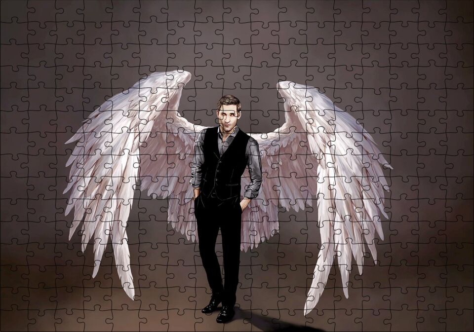 Lucifer ve Ak Kanatları Dijital Çizim Puzzle Yapboz MDF Ahşap 255 Parça 34 cm X 49 cm