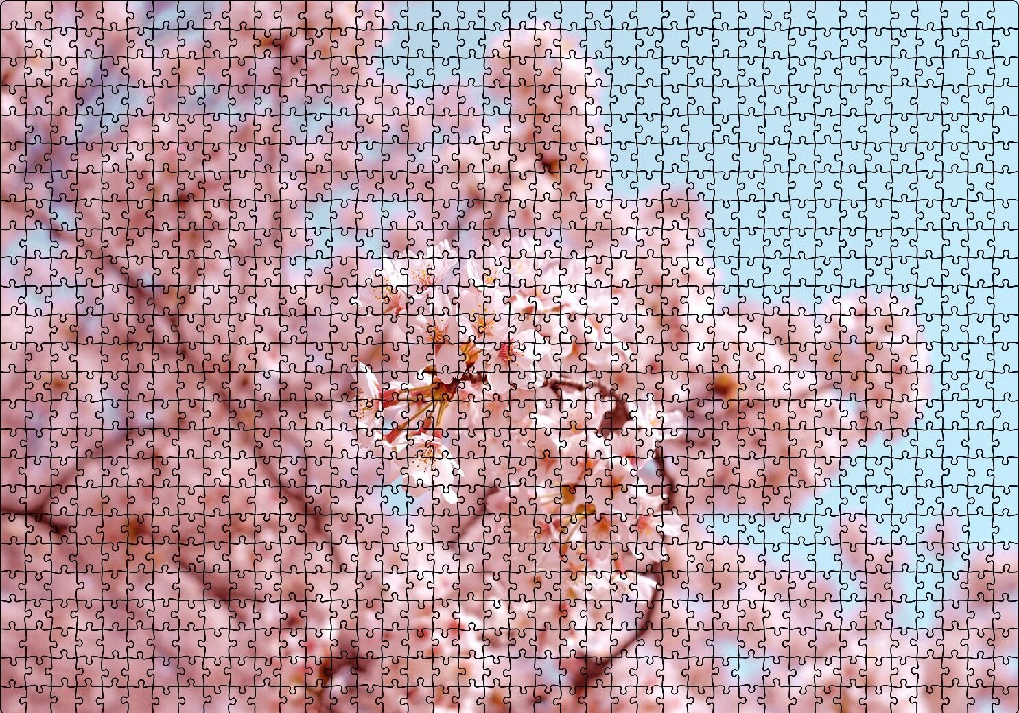 Dallarda Kiraz Çiçekleri Puzzle Yapboz MDF Ahşap 1000 Parça 49 cm X 68 cm