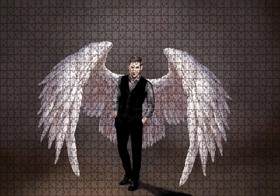 Lucifer ve Ak Kanatları Dijital Çizim Puzzle Yapboz MDF Ahşap 1000 Parça 49 cm X 68 cm