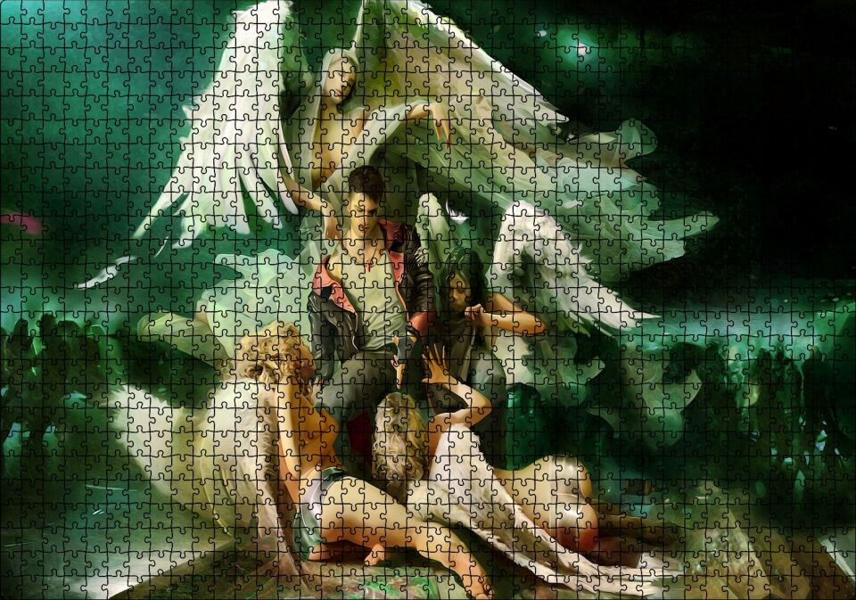 Yakışıklı Genç ve Etrafında Pervane Melekler Puzzle Yapboz MDF Ahşap 1000 Parça 49 cm X 68 cm