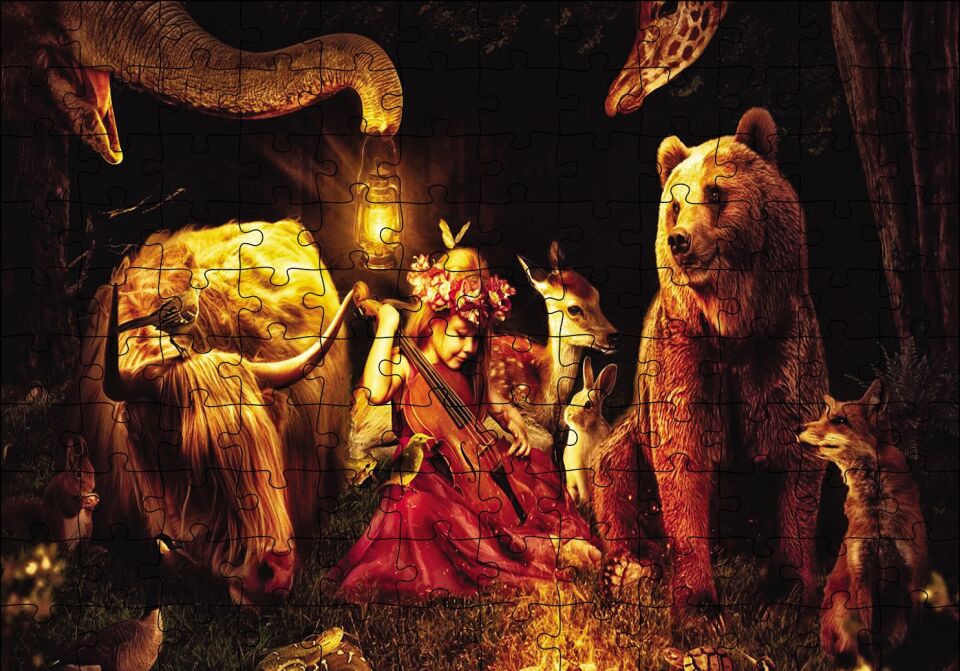 Küçük Kız Duygusal Hayvanlar Puzzle Yapboz MDF Ahşap 120 Parça 24 cm X 34 cm