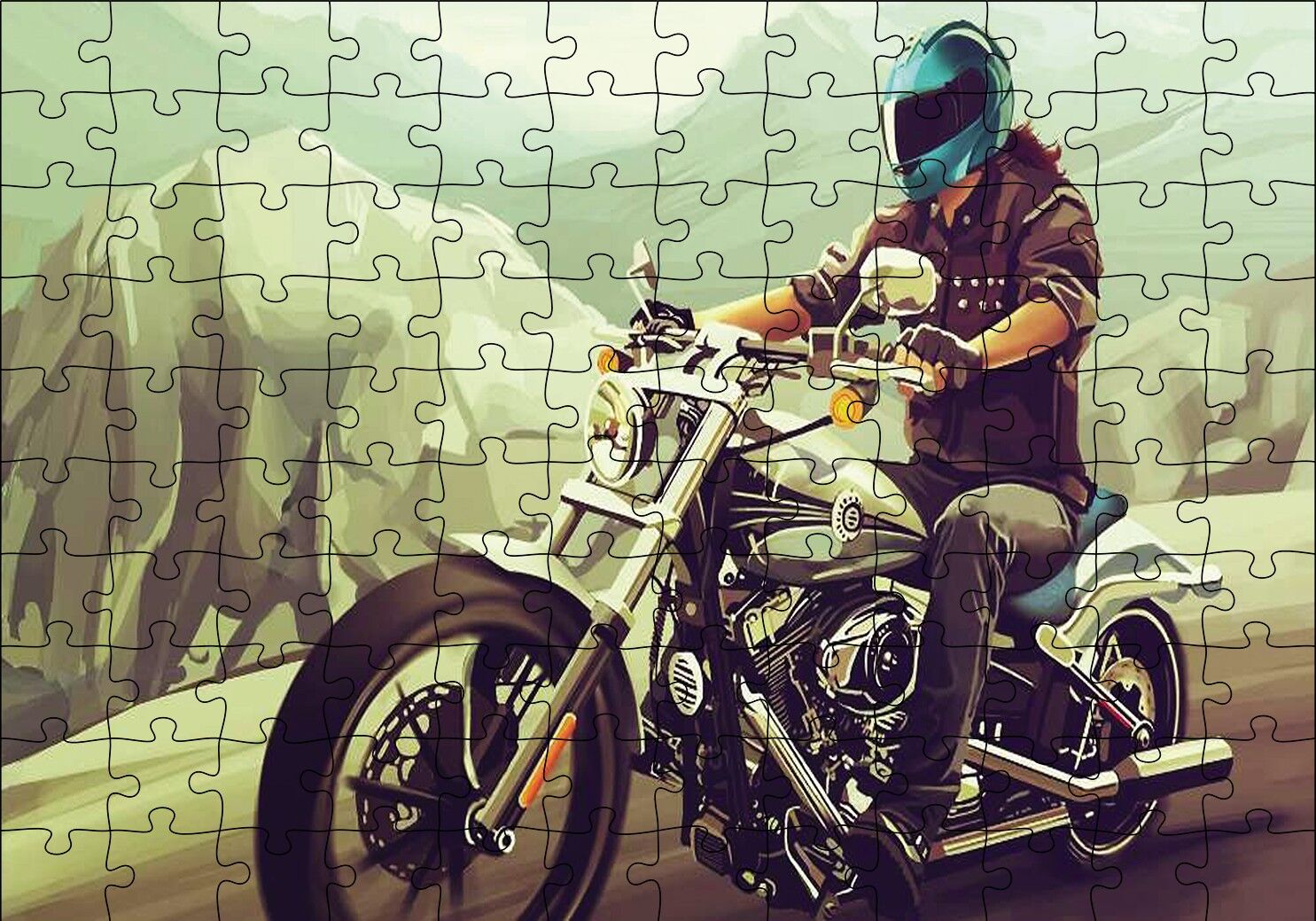 Yolda Motorcu Puzzle Yapboz MDF Ahşap