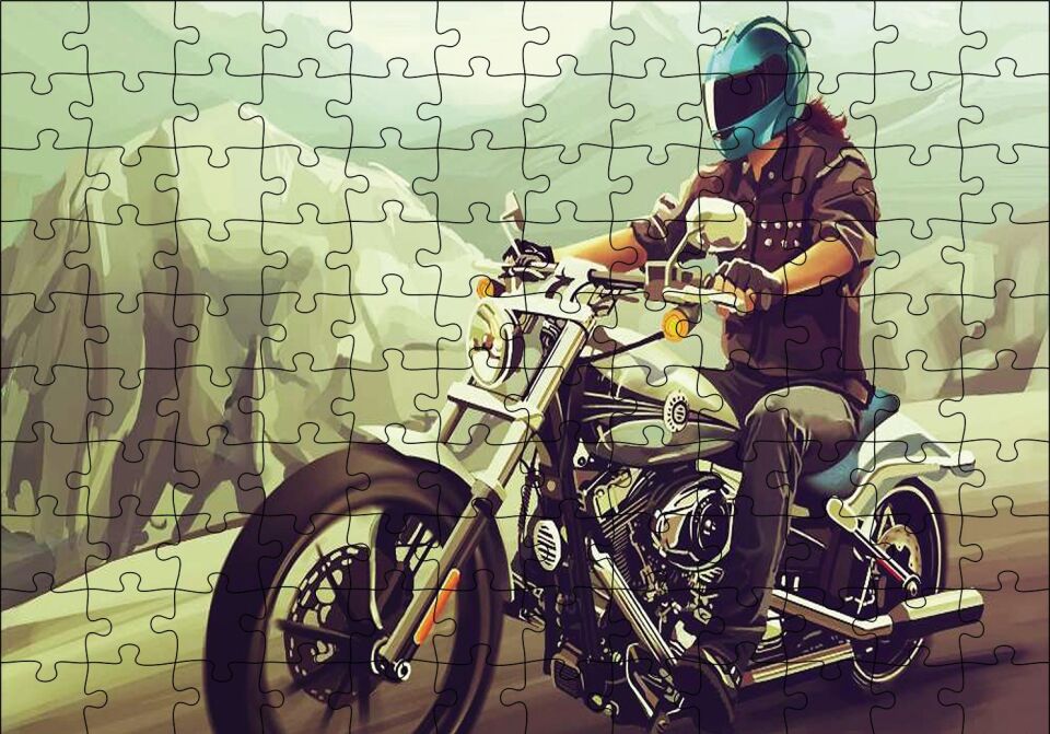 Yolda Motorcu Puzzle Yapboz MDF Ahşap