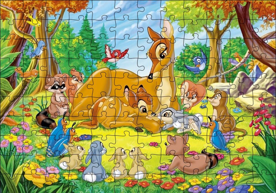 Bambi Annesi ve Arkadaşları Puzzle Yapboz MDF Ahşap 120 Parça 24 cm X 34 cm