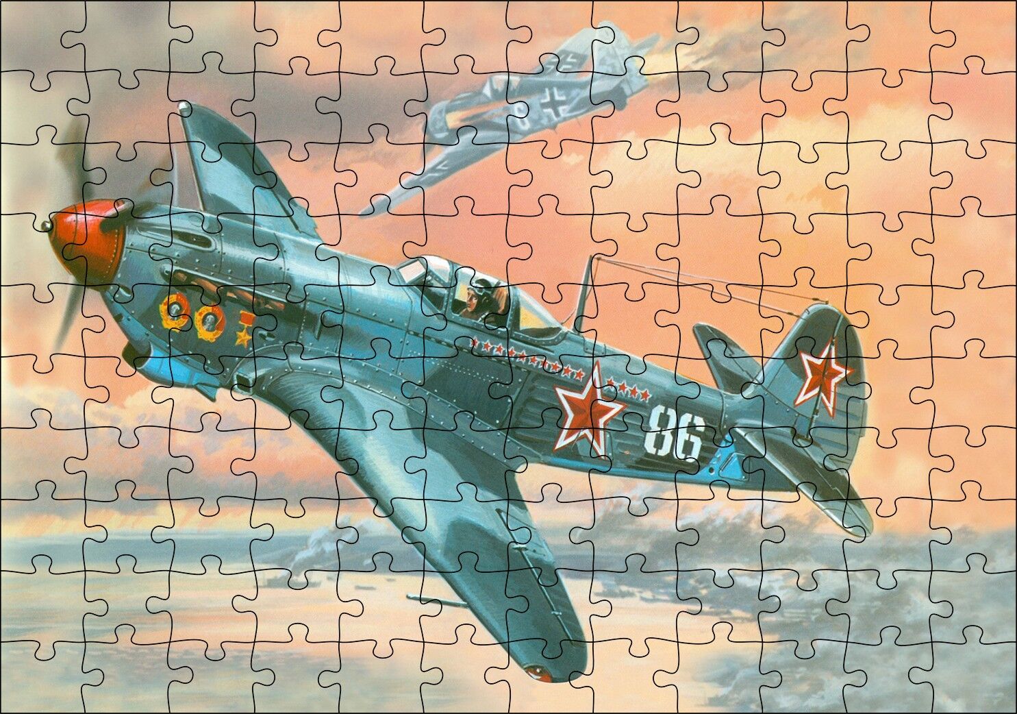 Nostalfik Savaş Uçağı Çizim Sanat Puzzle Yapboz MDF Ahşap 120 Parça 24 cm X 34 cm