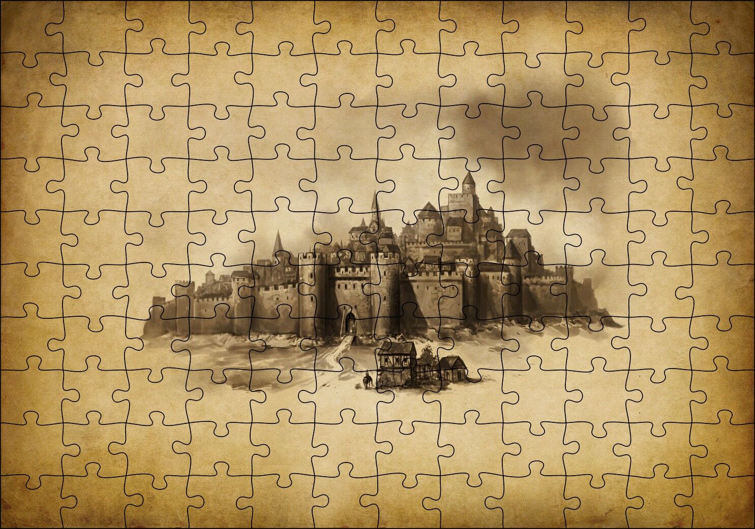 Kara Kalem Sanat Çalışması Görseli Puzzle Yapboz MDF Ahşap 120 Parça 24 cm X 34 cm