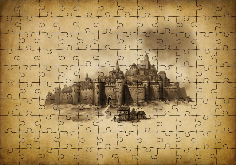 Kara Kalem Sanat Çalışması Görseli Puzzle Yapboz MDF Ahşap 120 Parça 24 cm X 34 cm