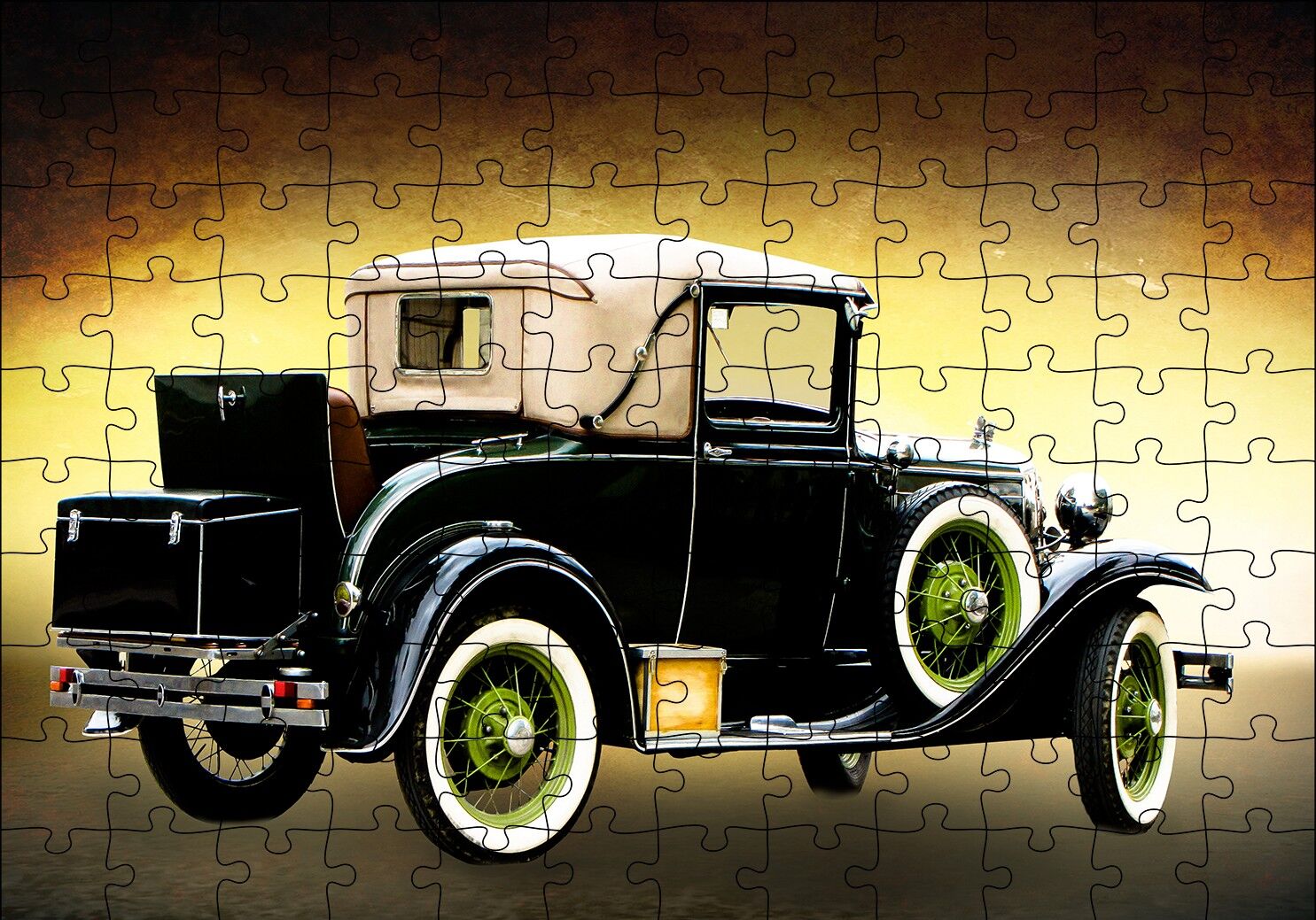 Siyah Antika Araba Puzzle Yapboz MDF Ahşap