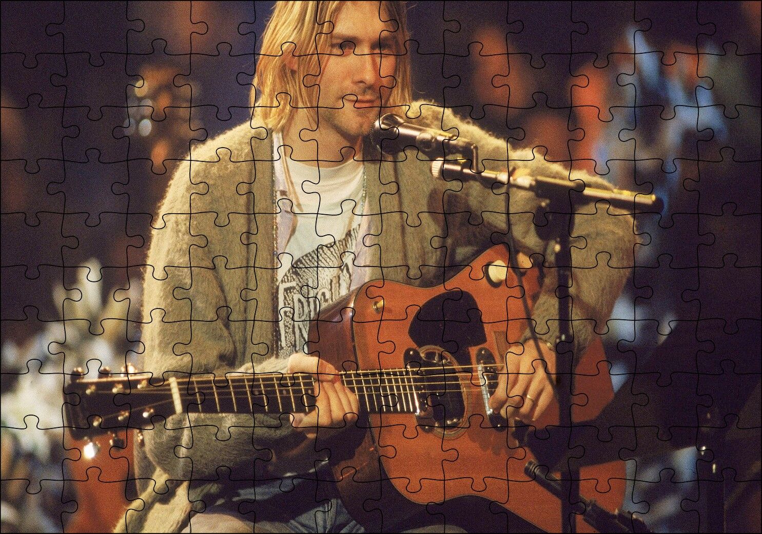 Nirvana Solisti Kurt Cobain ve Gitarı Puzzle Yapboz MDF Ahşap