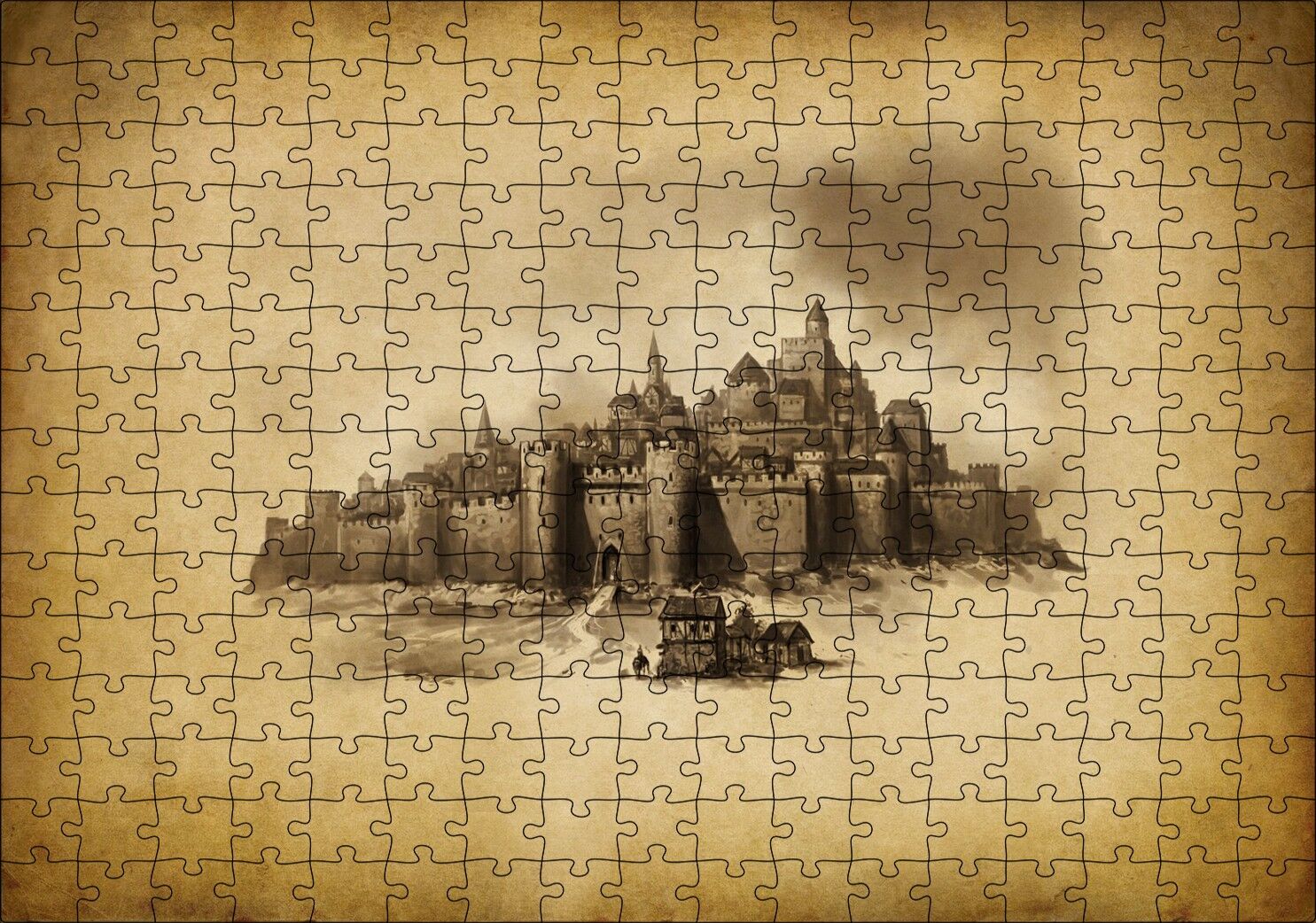 Kara Kalem Sanat Çalışması Görseli Puzzle Yapboz MDF Ahşap 255 Parça 34 cm X 49 cm