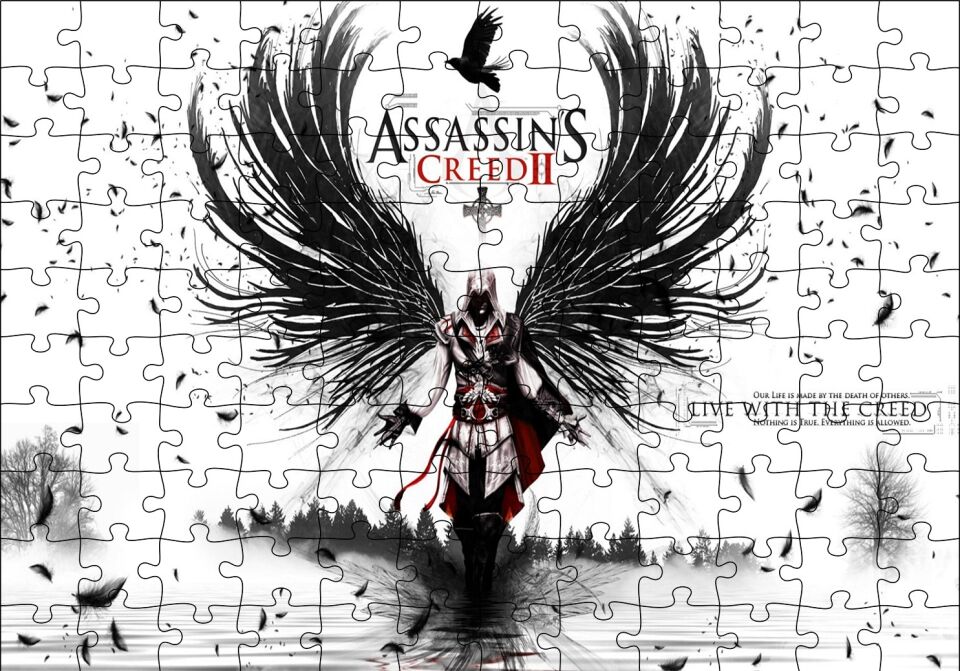 Assassins Creed 2 Oyun Posteri Puzzle Yapboz MDF Ahşap