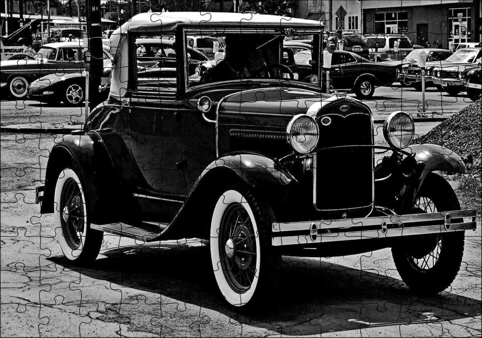 Siyah Beyaz Antika Amerikan Araba Puzzle Yapboz MDF Ahşap