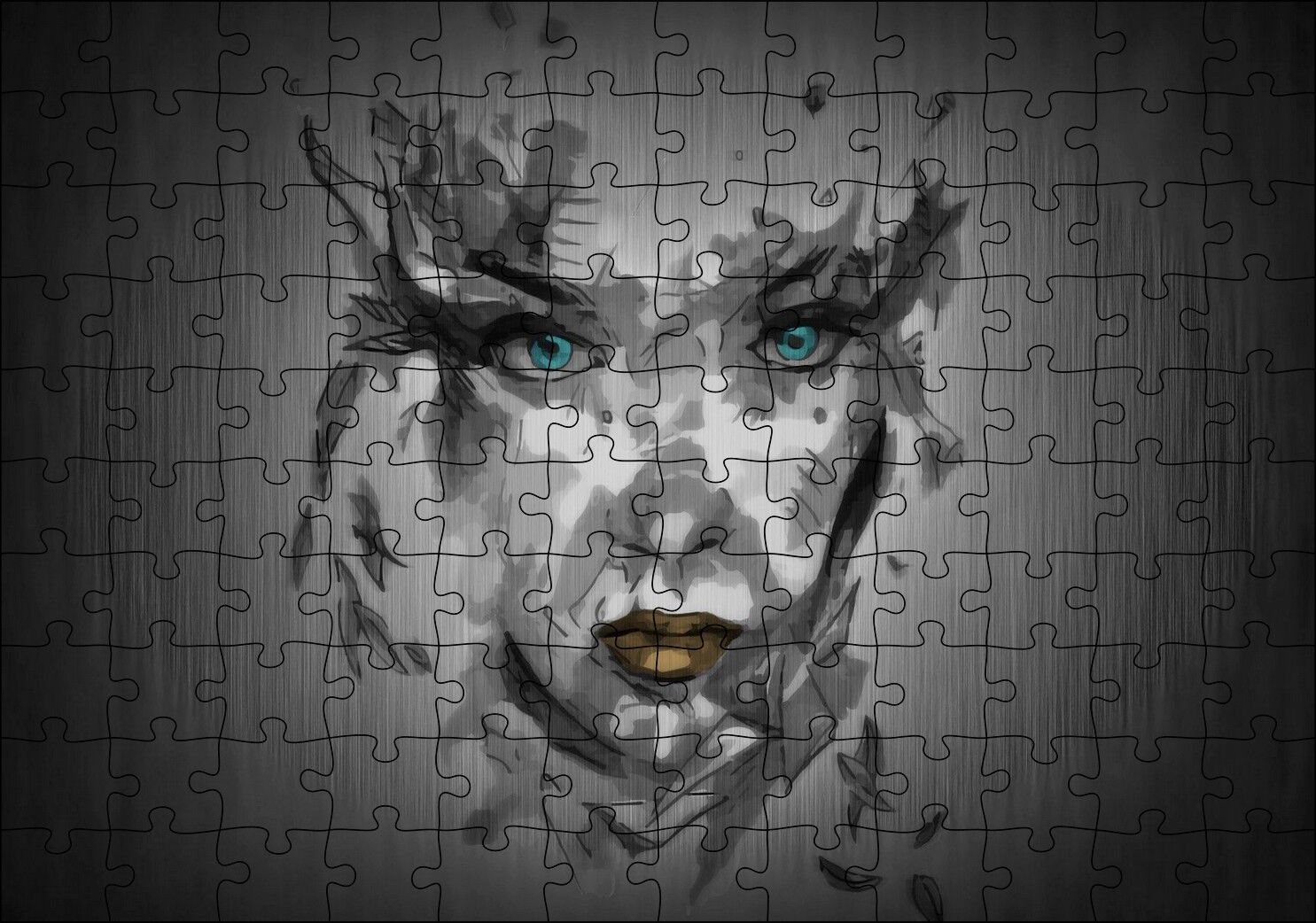 Belirsiz Boyama Tekniğiyle Kadın Yüzü Puzzle Yapboz MDF Ahşap