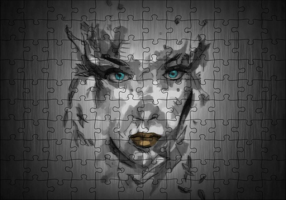 Belirsiz Boyama Tekniğiyle Kadın Yüzü Puzzle Yapboz MDF Ahşap