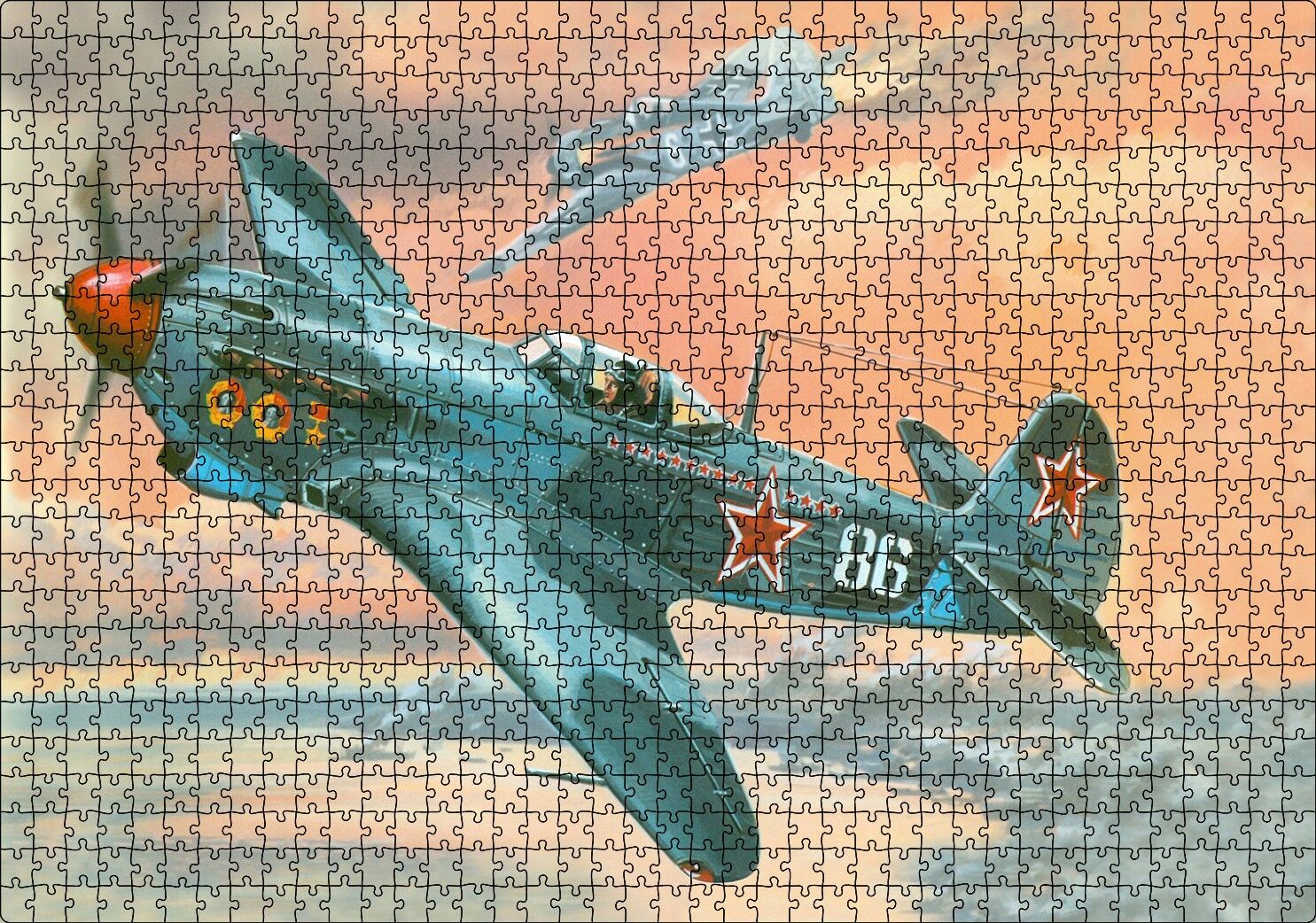 Nostalfik Savaş Uçağı Çizim Sanat Puzzle Yapboz MDF Ahşap 1000 Parça 49 cm X 68 cm