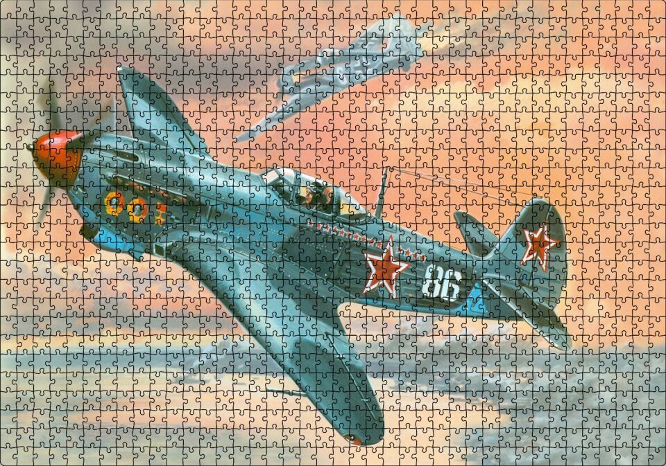 Nostalfik Savaş Uçağı Çizim Sanat Puzzle Yapboz MDF Ahşap 1000 Parça 49 cm X 68 cm