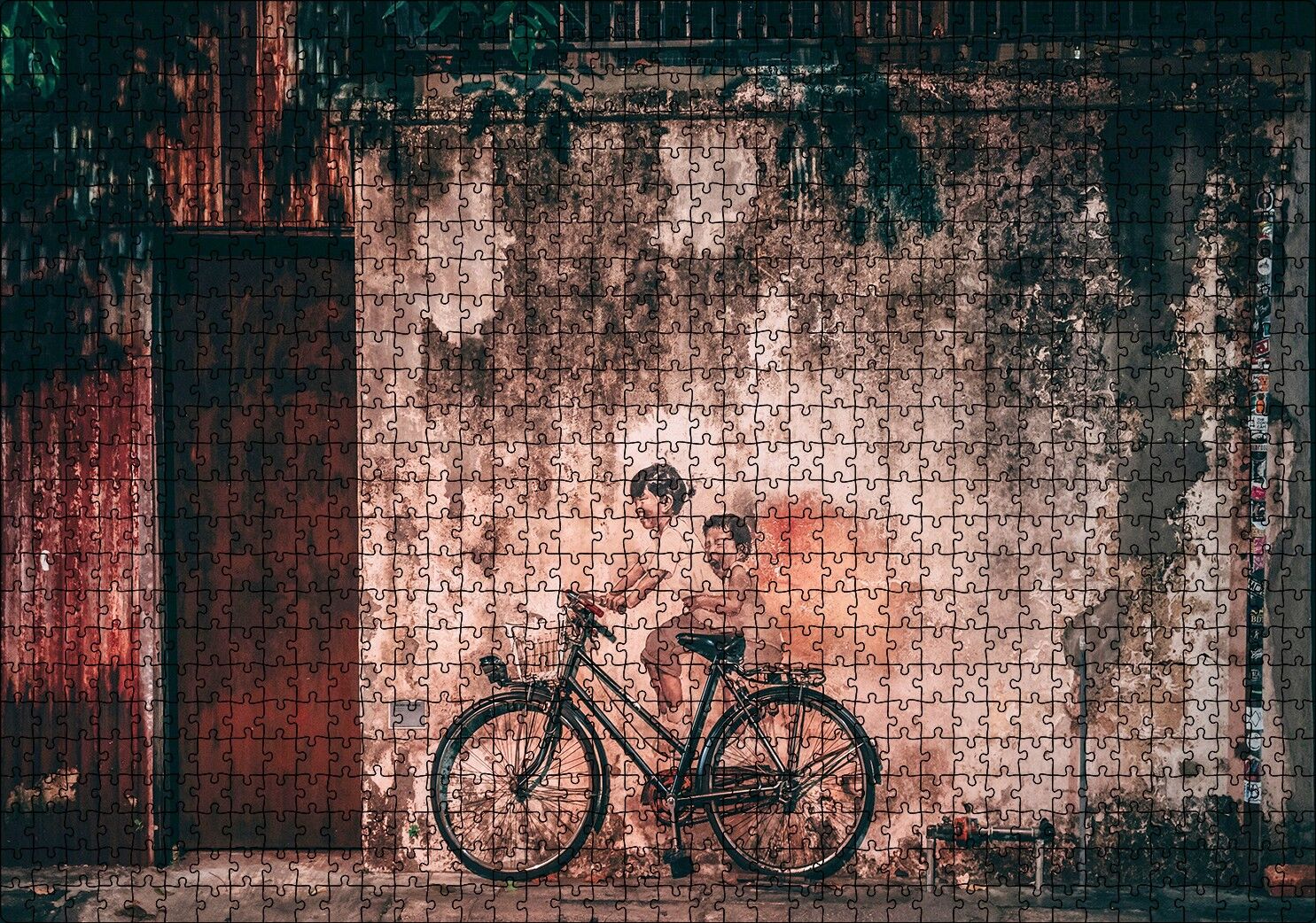 Grafiti Bisiklet Çocukları Görseli Puzzle Yapboz MDF Ahşap 1000 Parça 49 cm X 68 cm