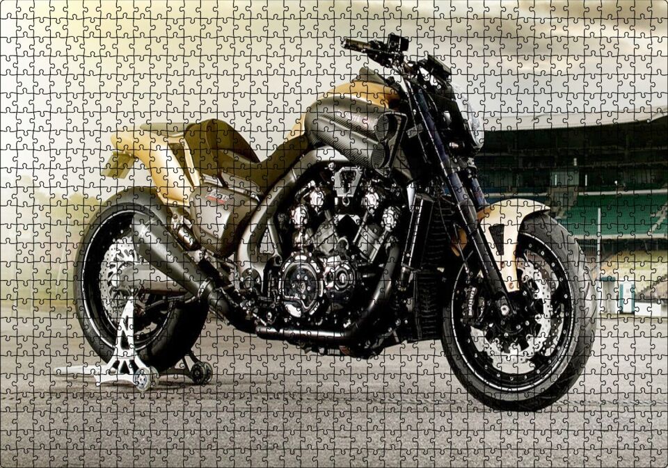 Özel Max Yamaha Siyah Sarı Görsel Puzzle Yapboz MDF Ahşap 1000 Parça 49 cm X 68 cm
