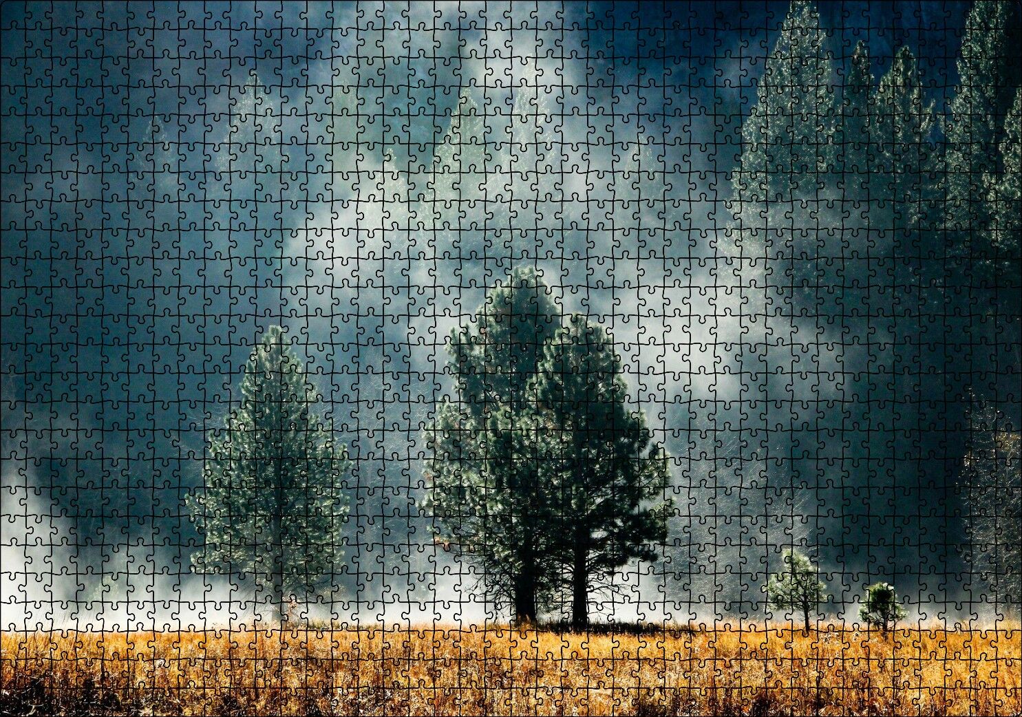 Sarı Çayırlar, Sık Orman ve Sisler Puzzle Yapboz MDF Ahşap 1000 Parça 49 cm X 68 cm
