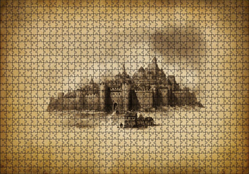Kara Kalem Sanat Çalışması Görseli Puzzle Yapboz MDF Ahşap 1000 Parça 49 cm X 68 cm