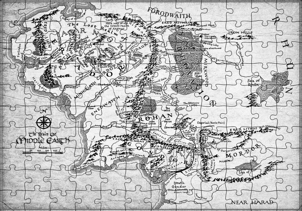 Yüzüklerin Efendisi Harita Beyaz Puzzle Yapboz MDF Ahşap