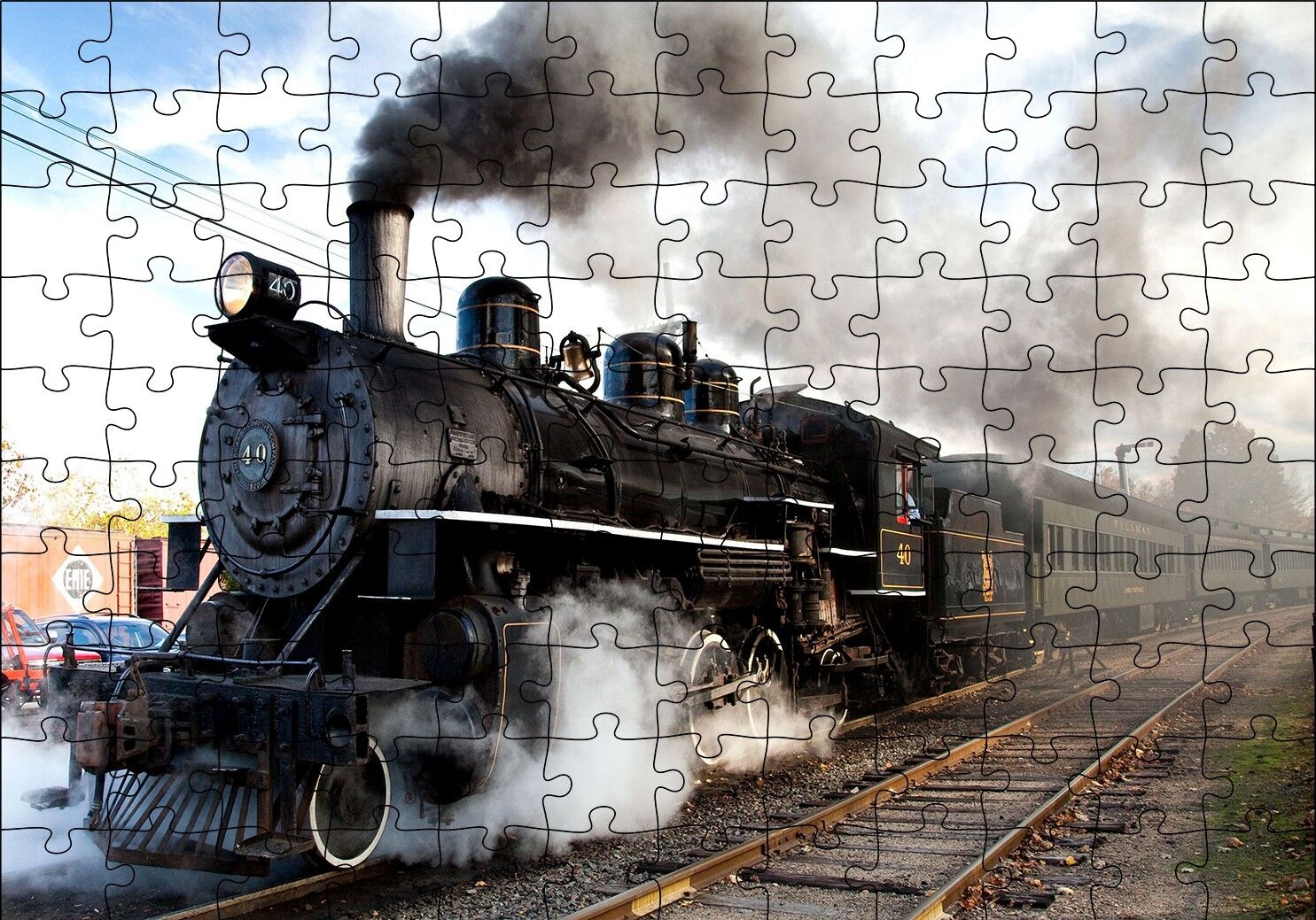 Buharlı Kara Tren ve Dumanları Puzzle Yapboz MDF Ahşap 120 Parça 24 cm X 34 cm
