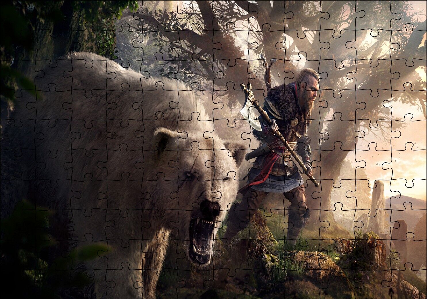 Assassins Creed Baltalı Savaşçı ve Ayı Puzzle Yapboz MDF Ahşap