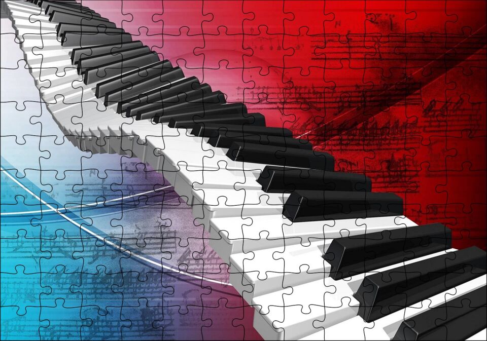 Piyano Tuşları ve Notalar Puzzle Yapboz MDF Ahşap