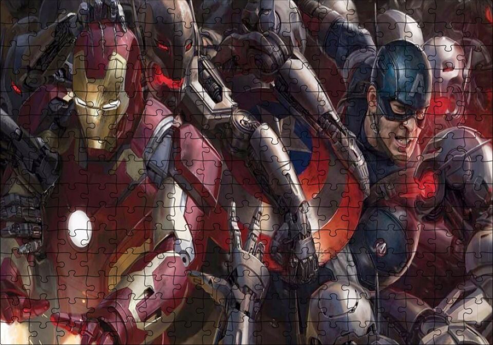 Yenilmezler Iron Man ve Kaptan Amerika Puzzle Yapboz MDF Ahşap 255 Parça 34 cm X 49 cm