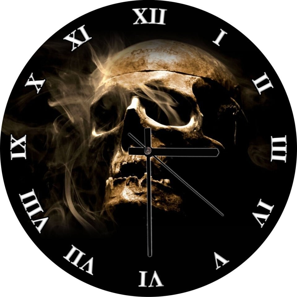 Siyah Zeminde Kuru Kafa Mdf Ahşap Duvar Saati