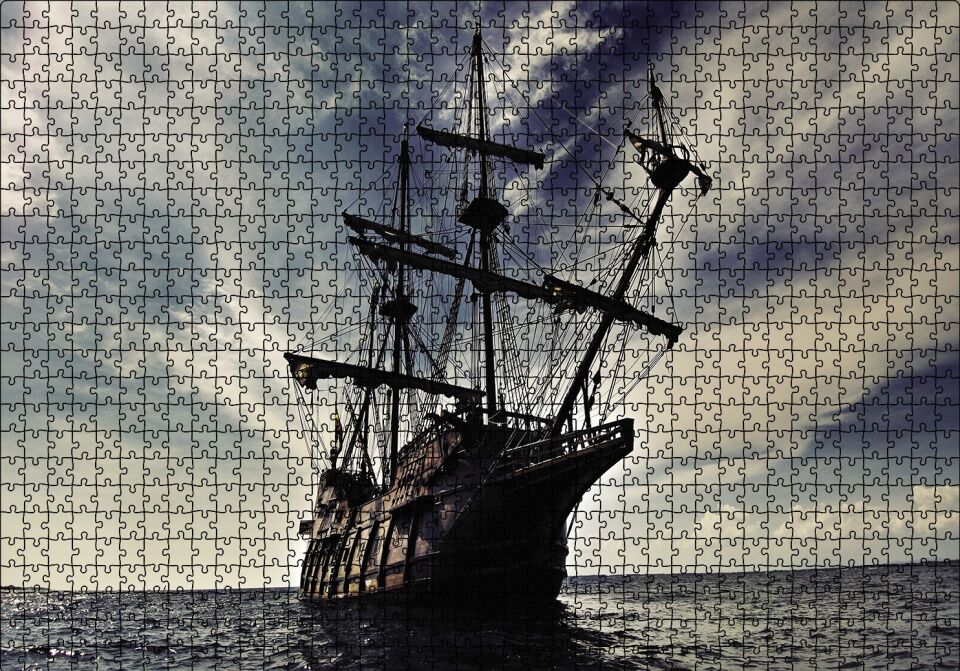 Açık Denizdeki Yelkenli Gemi Puzzle Yapboz MDF Ahşap 1000 Parça 49 cm X 68 cm