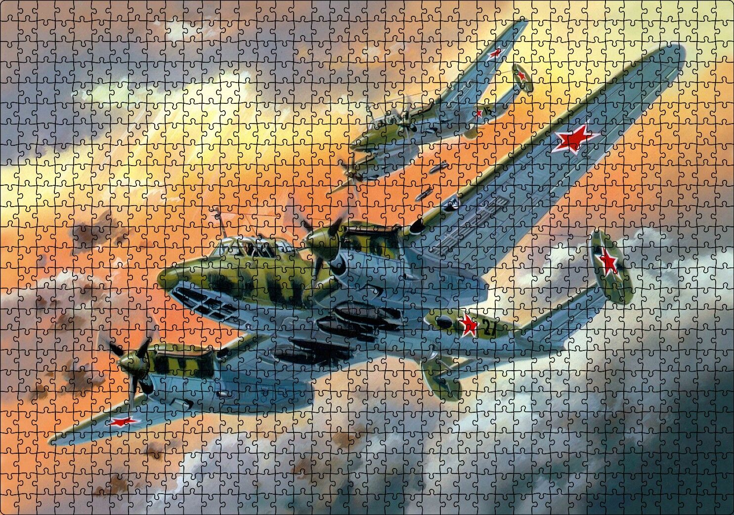 Nostaljik Bombardıman Savaş Uçakları Çizim Puzzle Yapboz MDF Ahşap 1000 Parça 49 cm X 68 cm