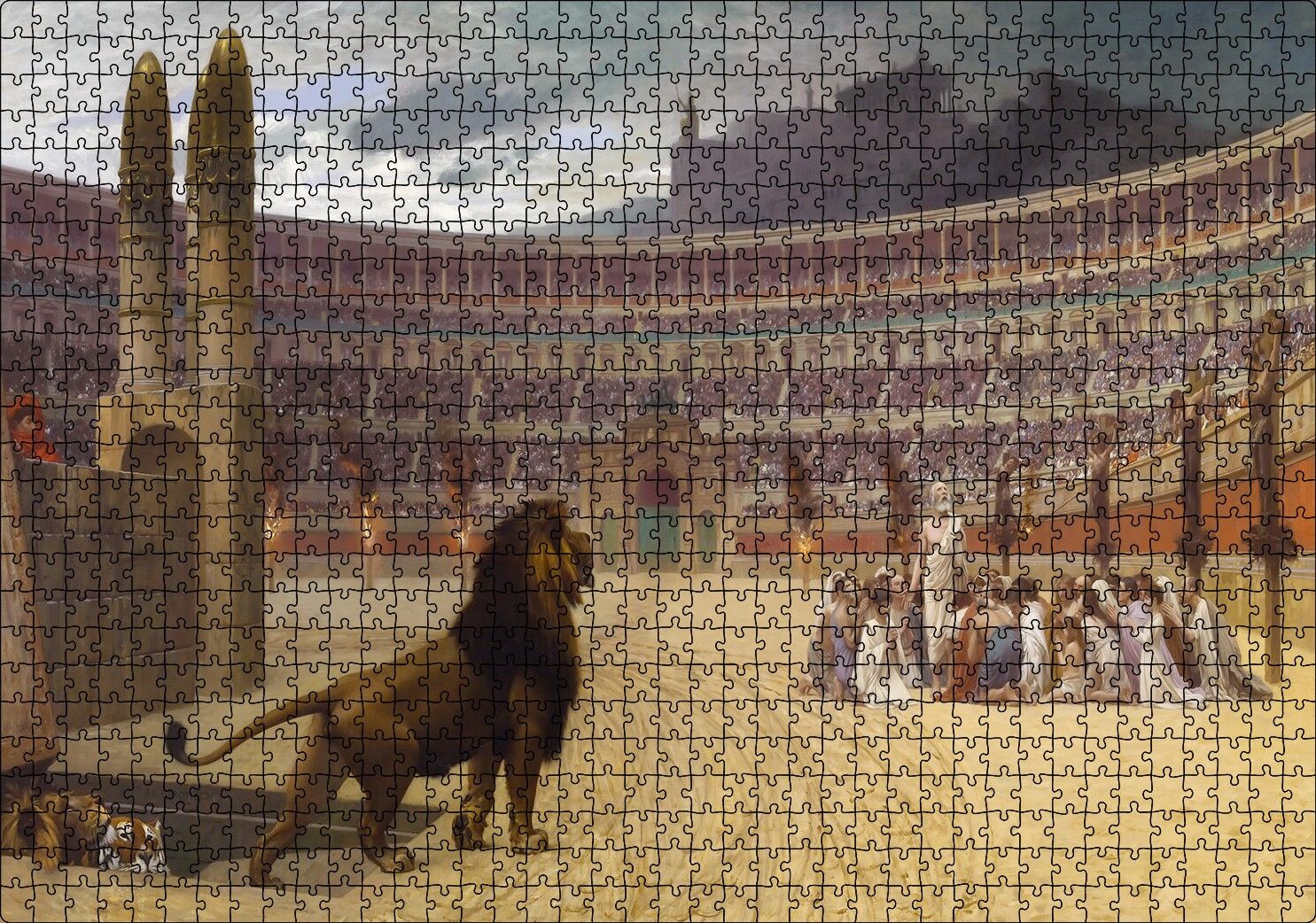 Martryrs'in Son Duası Tablo Arena Aslan Puzzle Yapboz MDF Ahşap 1000 Parça 49 cm X 68 cm