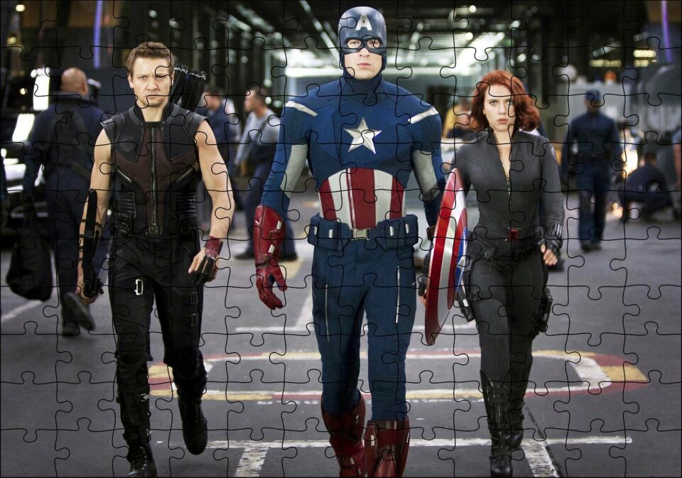 Yenilmezler Kaptan Amerika Kara Dul ve Hawkeye Puzzle Yapboz MDF Ahşap 120 Parça 24 cm X 34 cm