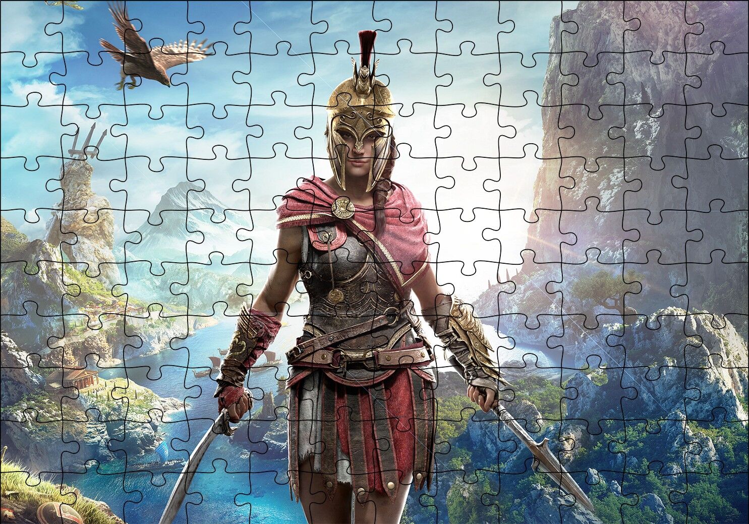 Assassins Creed Kadın Suikastçi Nehir ve Dağlar Puzzle Yapboz MDF Ahşap