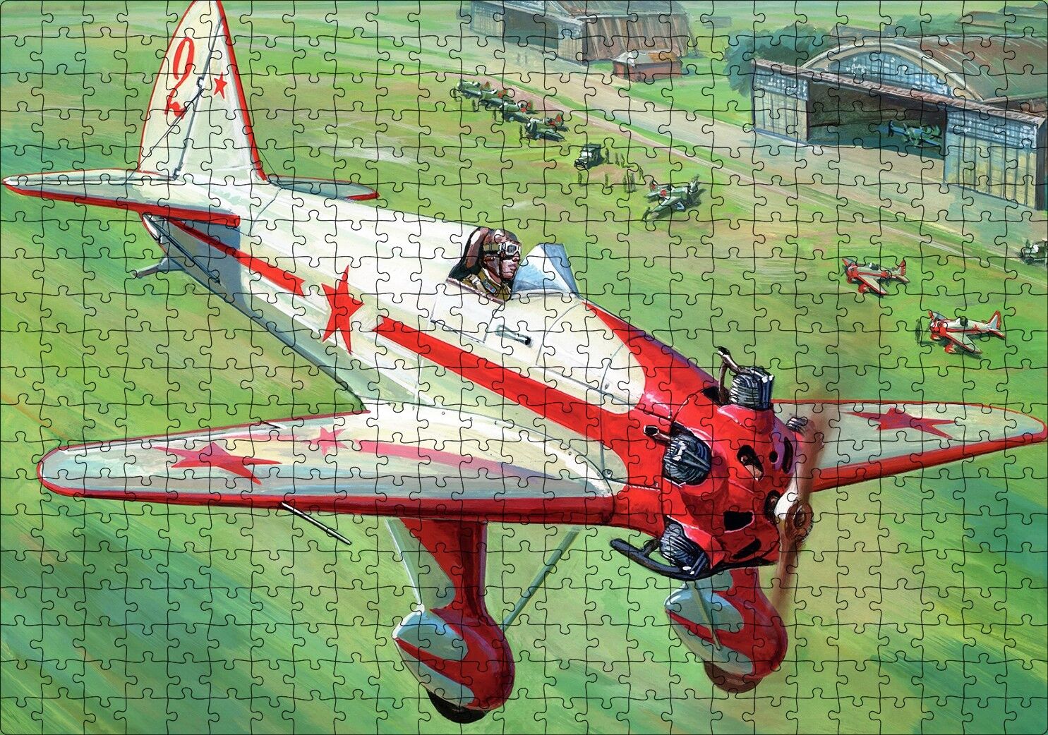 Nostaljik Boyama Savaş Uçağı Puzzle Yapboz MDF Ahşap 500 Parça 49 cm X 68 cm